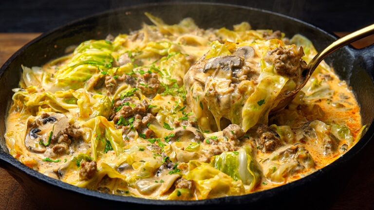 7-Minute Cheesy Ground Beef & Cabbage Dinner You’ll Love